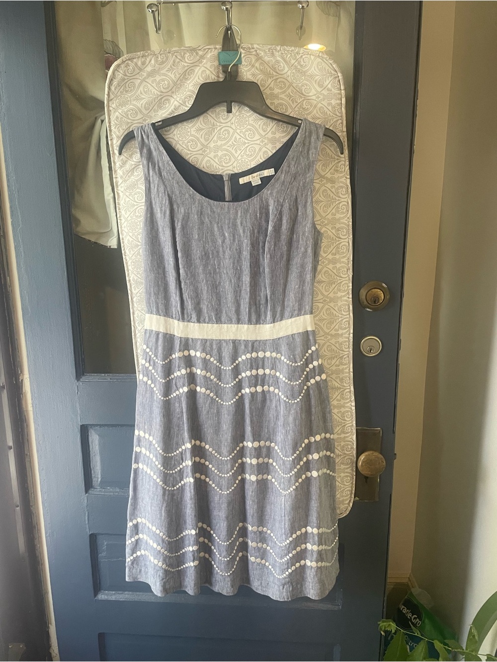 Boden Sleeveless Blue Dress with White Trim